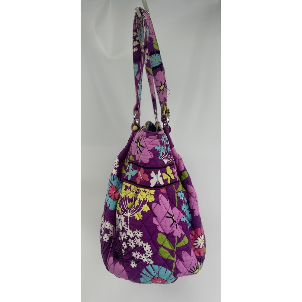 Vera Bradley Flutterby Purse Tote Shoulder Bag Zip Purple Flower Butterflies EUC - Picture 3 of 16
